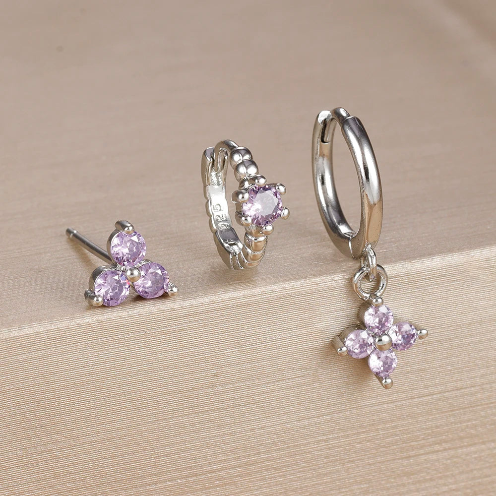 3PCS Exquisite Zirkon Anhänger Creolen Set Edelstahl Geometrie Dreieck Knorpel Piercing Ohrring Erklärung Schmuck