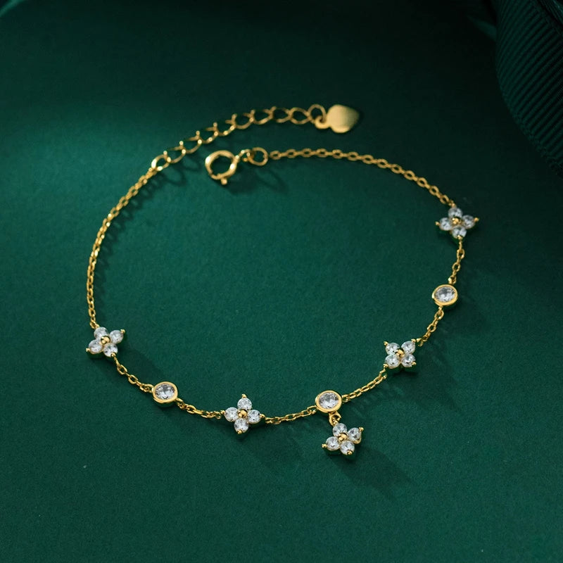 Lnngy Moissanite Bracelet With Certificate 925 Sterling Silver Four-leaf Flower Adjustable Chain Bracelets for Women 2025 Trend