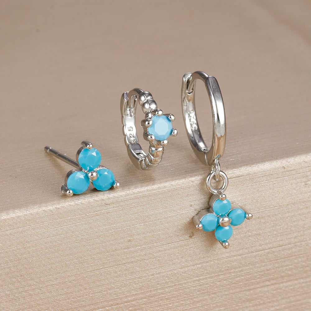 3PCS Exquisite Zirkon Anhänger Creolen Set Edelstahl Geometrie Dreieck Knorpel Piercing Ohrring Erklärung Schmuck