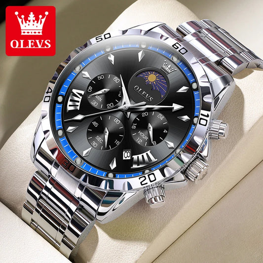 OLEVS  2949  Multi functional timing and calendar steel band men's quartz watch