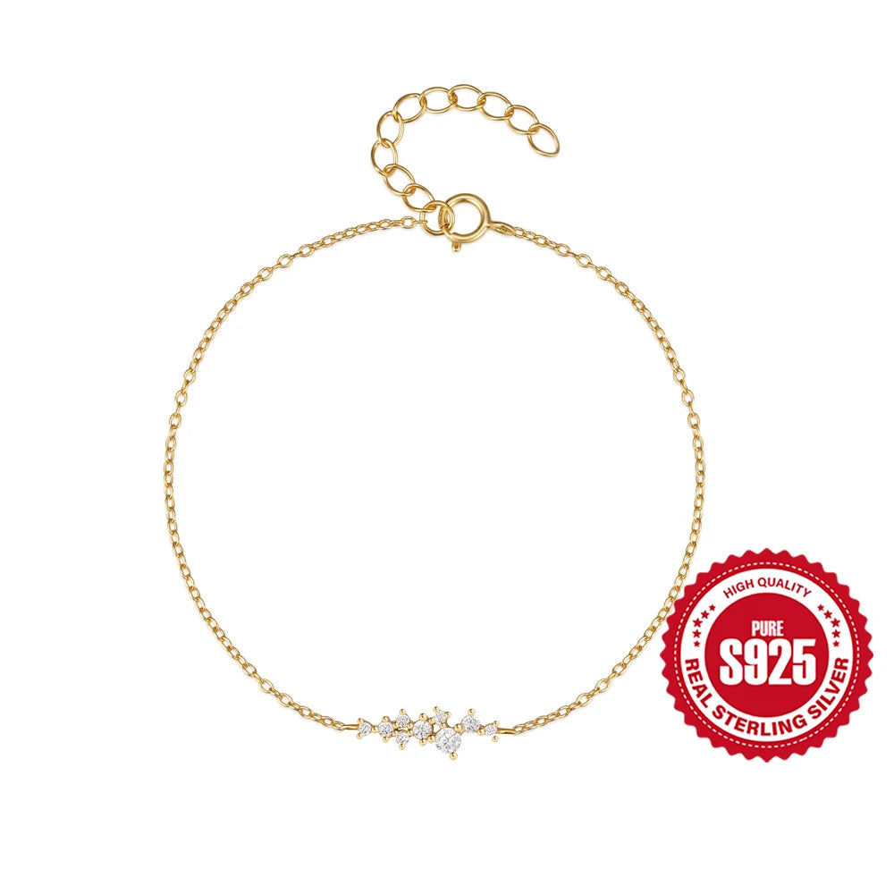 CANNER Real S925 Sterling Silver Mini Zircon Flower Pendant Bracelet Chain for Women's Fine Jewelry Gifts Gold Bracelets Bangles