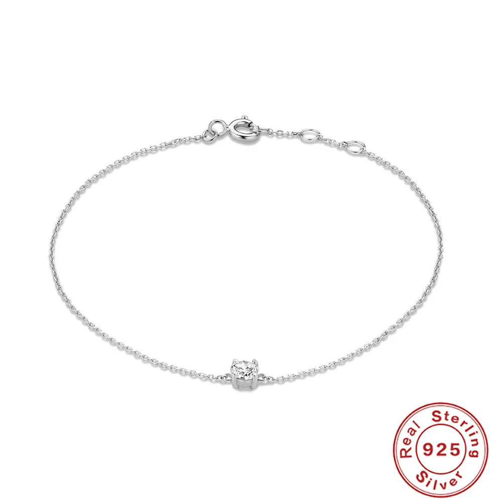 CANNER Real S925 Sterling Silver Mini Zircon Flower Pendant Bracelet Chain for Women's Fine Jewelry Gifts Gold Bracelets Bangles
