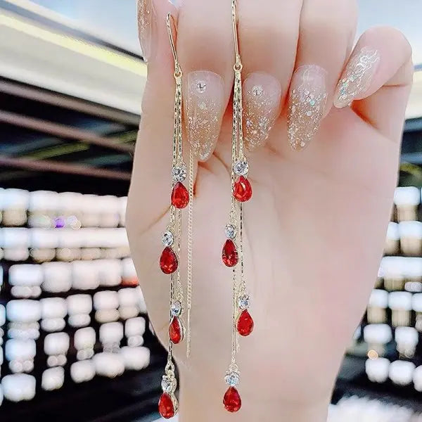 Exquisite Kristall Stern Wellenförmige Lange Quaste Tropfen Ohrringe für Frauen Mode Imitation Perle Kette Baumeln Ohrring Schmuck Geschenk
