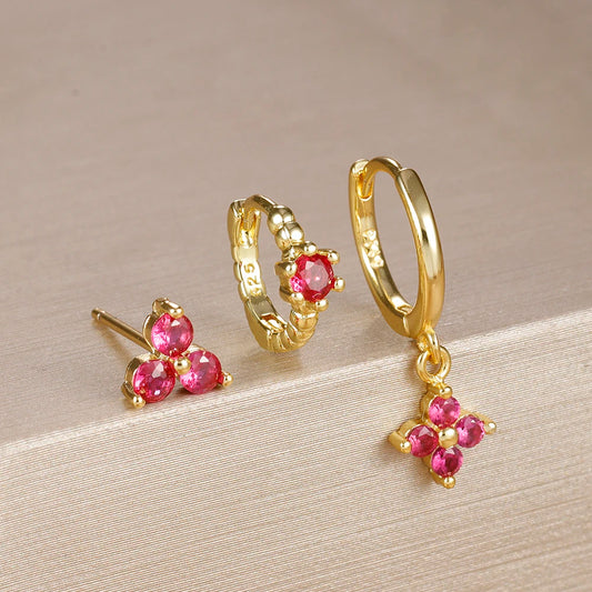 3PCS Exquisite Zirkon Anhänger Creolen Set Edelstahl Geometrie Dreieck Knorpel Piercing Ohrring Erklärung Schmuck