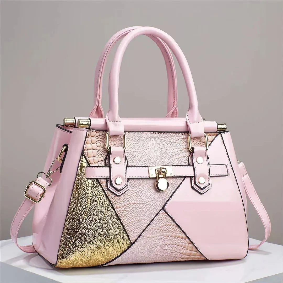 Damenhandtasche aus glänzendem Leder, hochwertige Textur, einzigartiges Design, modische Patchwork-Damentasche, Umhängetasche für die Schulter