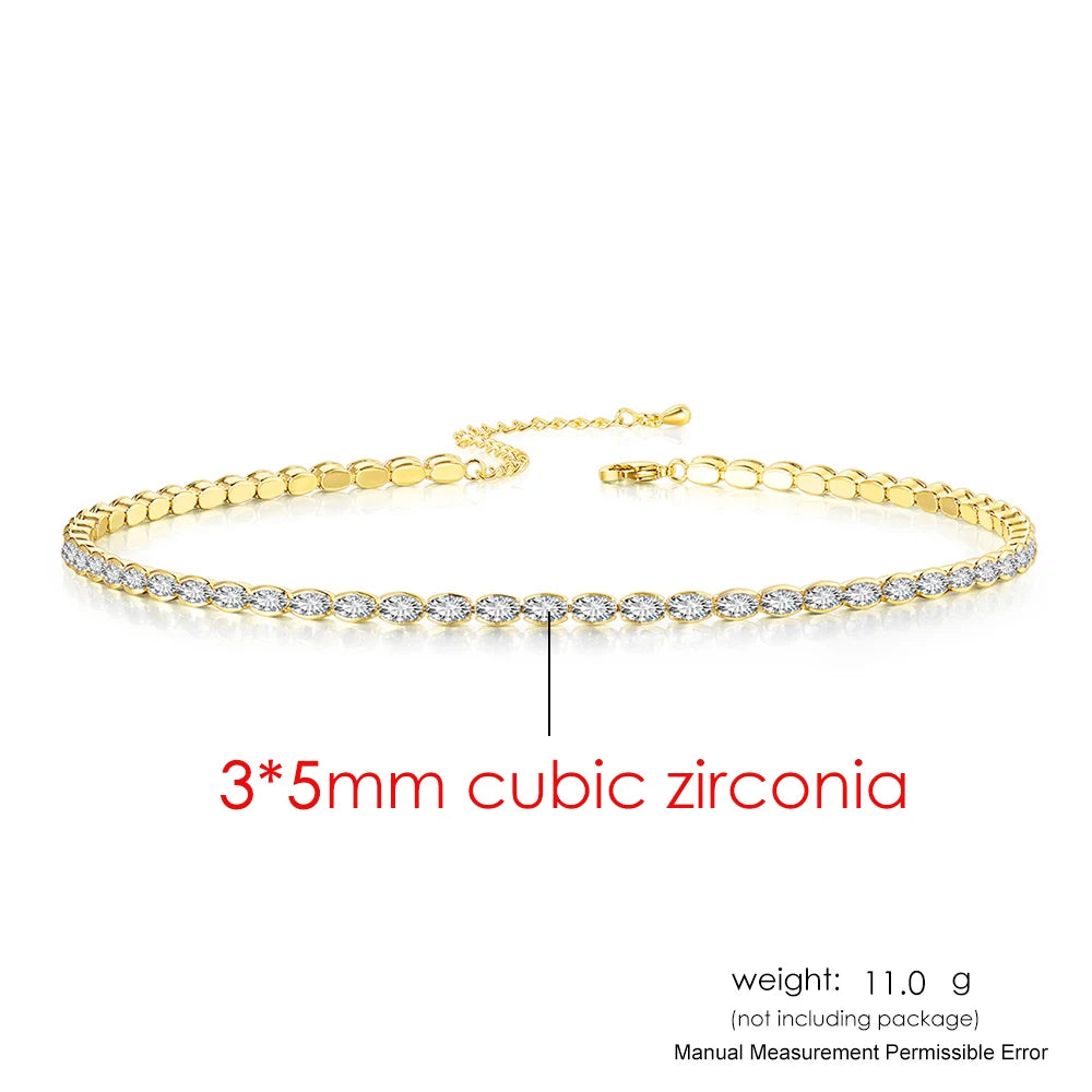 Dainty Oval Crystal Tennis Choker Necklace for Women Dazzling Zirconia Gold Color Collar Chain On Neck Wedding Fashion Jewelry