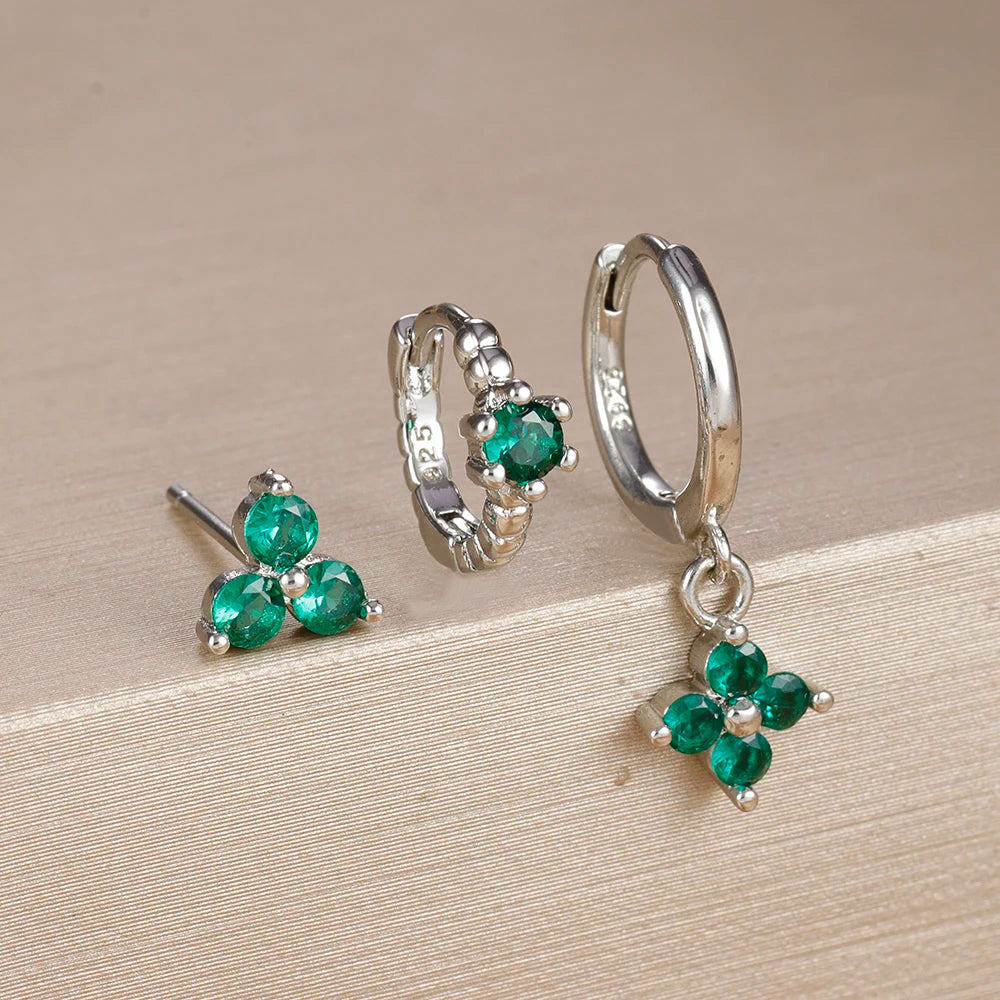 3PCS Exquisite Zirkon Anhänger Creolen Set Edelstahl Geometrie Dreieck Knorpel Piercing Ohrring Erklärung Schmuck