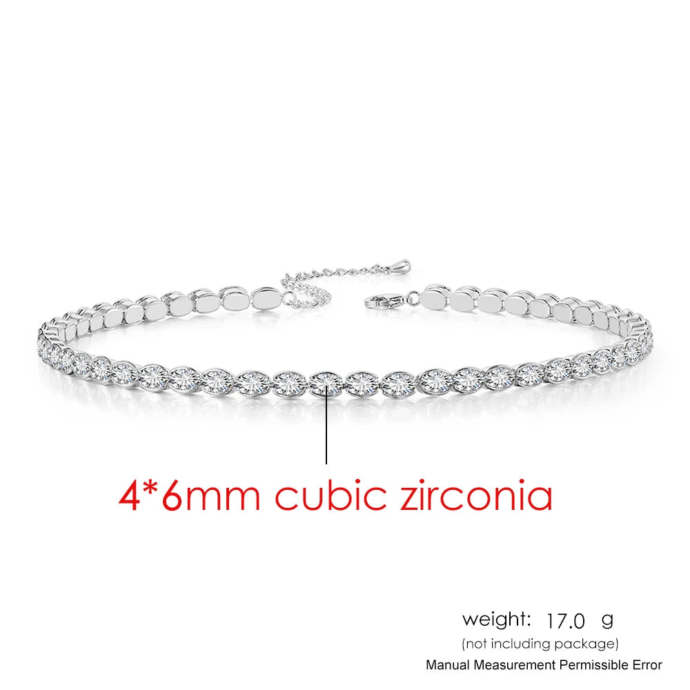 Dainty Oval Crystal Tennis Choker Necklace for Women Dazzling Zirconia Gold Color Collar Chain On Neck Wedding Fashion Jewelry