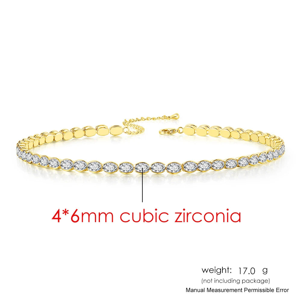Dainty Oval Crystal Tennis Choker Necklace for Women Dazzling Zirconia Gold Color Collar Chain On Neck Wedding Fashion Jewelry