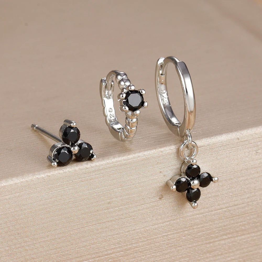 3PCS Exquisite Zirkon Anhänger Creolen Set Edelstahl Geometrie Dreieck Knorpel Piercing Ohrring Erklärung Schmuck
