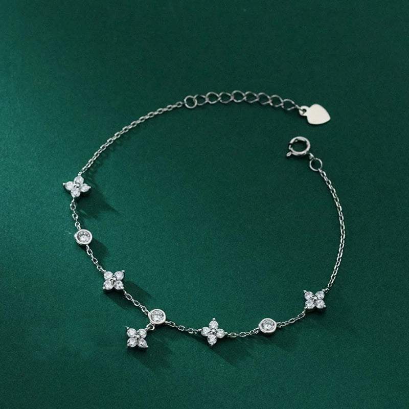 Lnngy Moissanite Bracelet With Certificate 925 Sterling Silver Four-leaf Flower Adjustable Chain Bracelets for Women 2025 Trend
