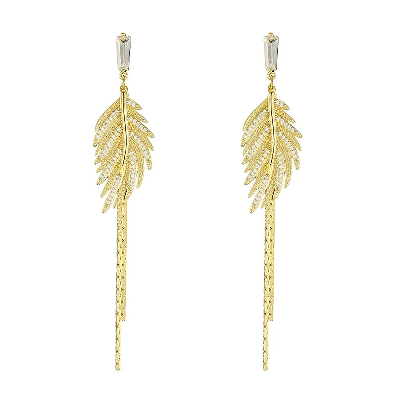 Luxus 14 Karat Reales Gold Überzogene Blätter Quaste Ohrstecker für Frauen 2022 Trend Kubikzircon Hochzeit Schmuck kostenloser versand