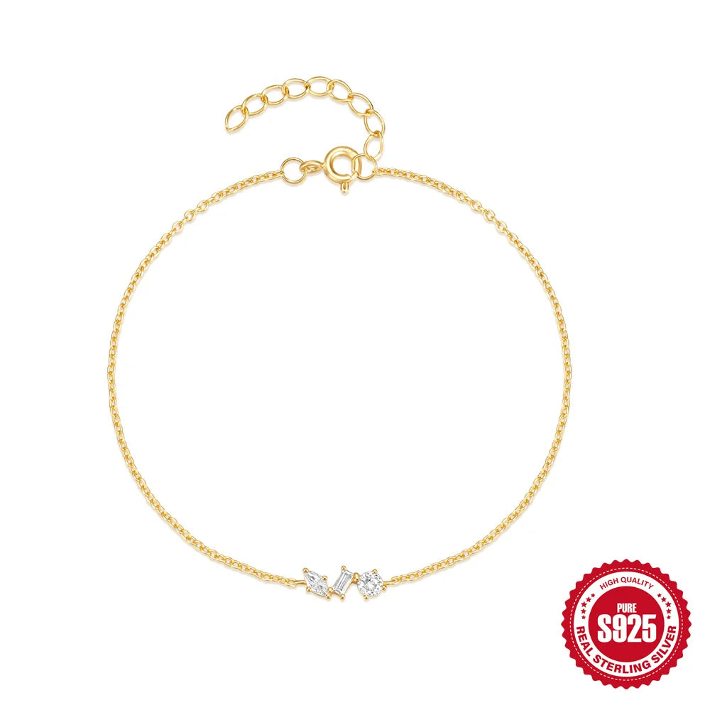 CANNER Real S925 Sterling Silver Mini Zircon Flower Pendant Bracelet Chain for Women's Fine Jewelry Gifts Gold Bracelets Bangles