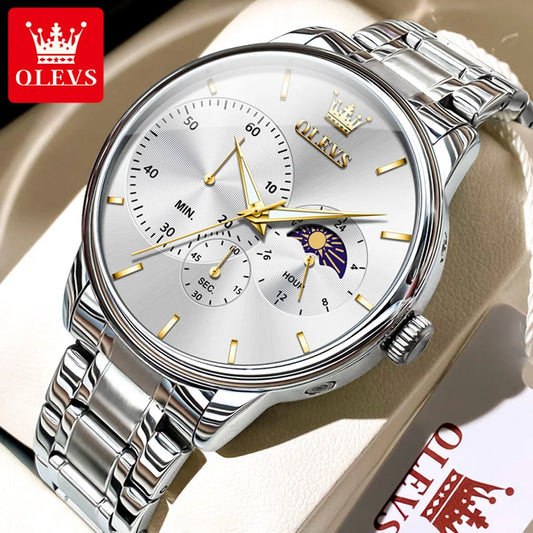 Olevs 2949 multifunktion ales Timing und Kalender Stahlband Herren Quarzuhr