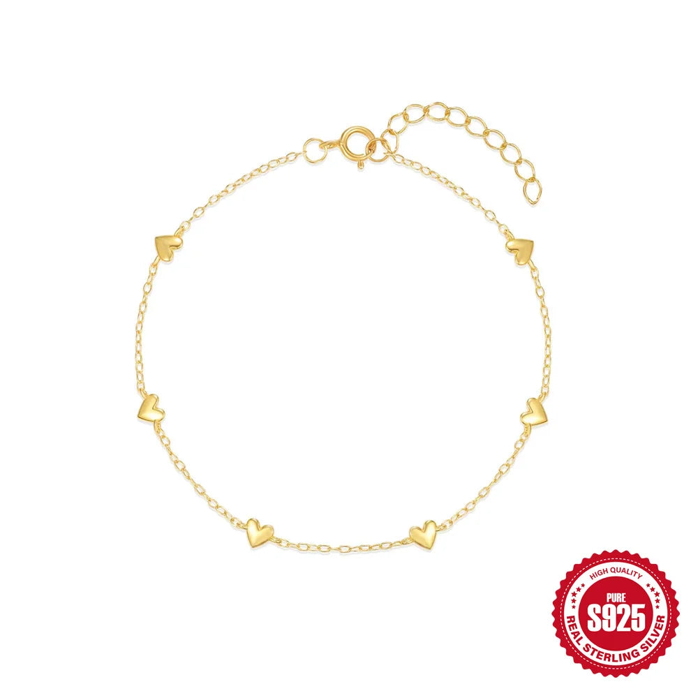 CANNER Real S925 Sterling Silver Mini Zircon Flower Pendant Bracelet Chain for Women's Fine Jewelry Gifts Gold Bracelets Bangles