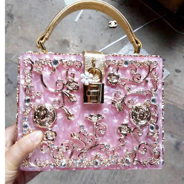Box Designer abend tasche diamant blume Kupplung Tasche hohl relief Acryl luxus handtasche bankett partei geldbörse frauen Schulter tasche