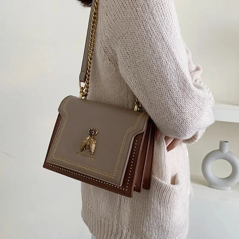 Sam Luxus Marke Frauen Handtasche Neue Retro Biene Weibliche Schulter Tasche Einfache Hohe Qualität Leder Designer Umhängetaschen