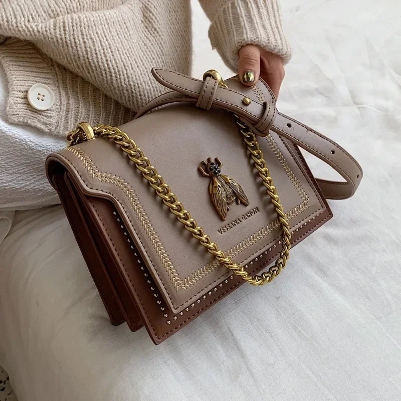 Sam Luxus Marke Frauen Handtasche Neue Retro Biene Weibliche Schulter Tasche Einfache Hohe Qualität Leder Designer Umhängetaschen