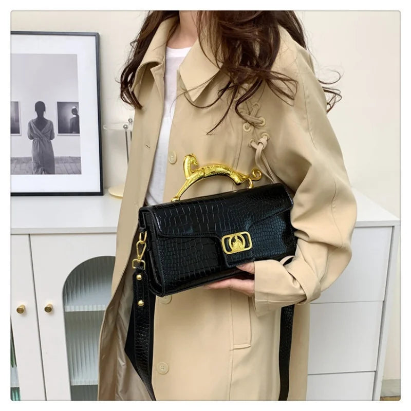 Frauen Luxus Marke Design Leder Tasche 2024, Neue Damen Metall Schnalle Einfache Mode Schulter Tasche Party Schräge Tasche