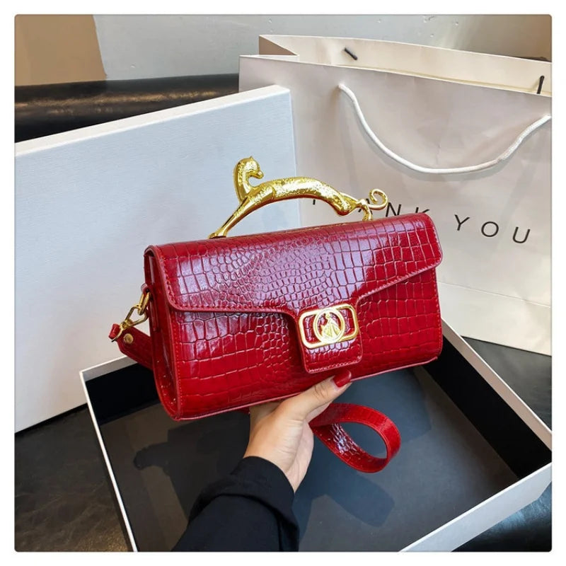 Frauen Luxus Marke Design Leder Tasche 2024, Neue Damen Metall Schnalle Einfache Mode Schulter Tasche Party Schräge Tasche