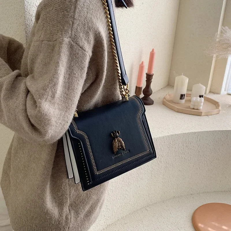 Sam Luxus Marke Frauen Handtasche Neue Retro Biene Weibliche Schulter Tasche Einfache Hohe Qualität Leder Designer Umhängetaschen