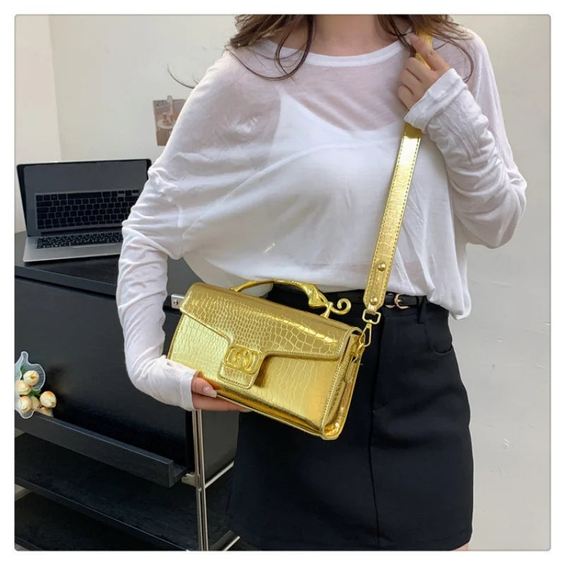 Frauen Luxus Marke Design Leder Tasche 2024, Neue Damen Metall Schnalle Einfache Mode Schulter Tasche Party Schräge Tasche